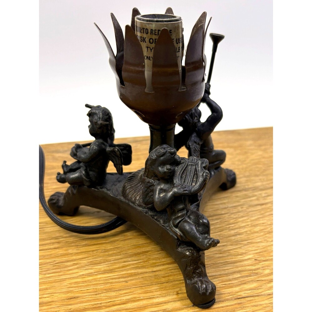 VTG Cherub Putti Figural Lamp Base 3 Musical Angels Cast Metal No Shade